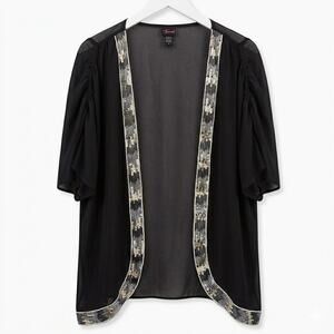 TORRID Black Sheer Embellished Open Front Cardigan Shrug Plus Size 2 (2XL)